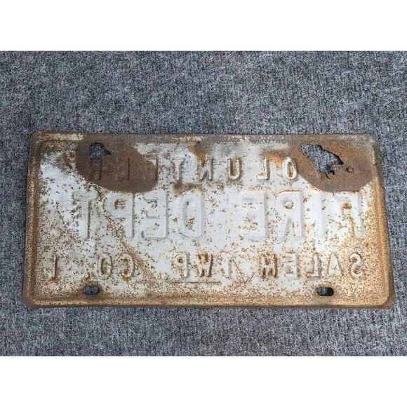 Volunteer Fire Dept License Plate Sign Salem Twp Co. 1 Vintage Rusted OH Monroe - Picture 8 of 10